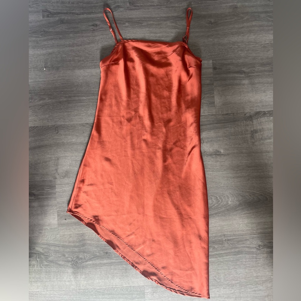 Elegant Satin Slip Dress - Rust
